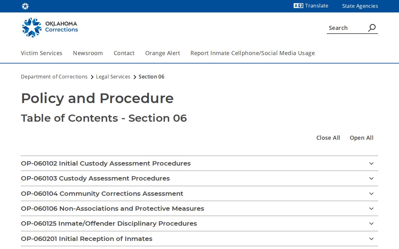 Oklahoma Department of Corrections release and record forms for Coal County cases